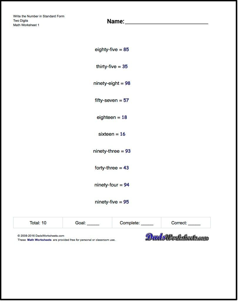 Writing Numbers In Standard Form Worksheets Free Writing 