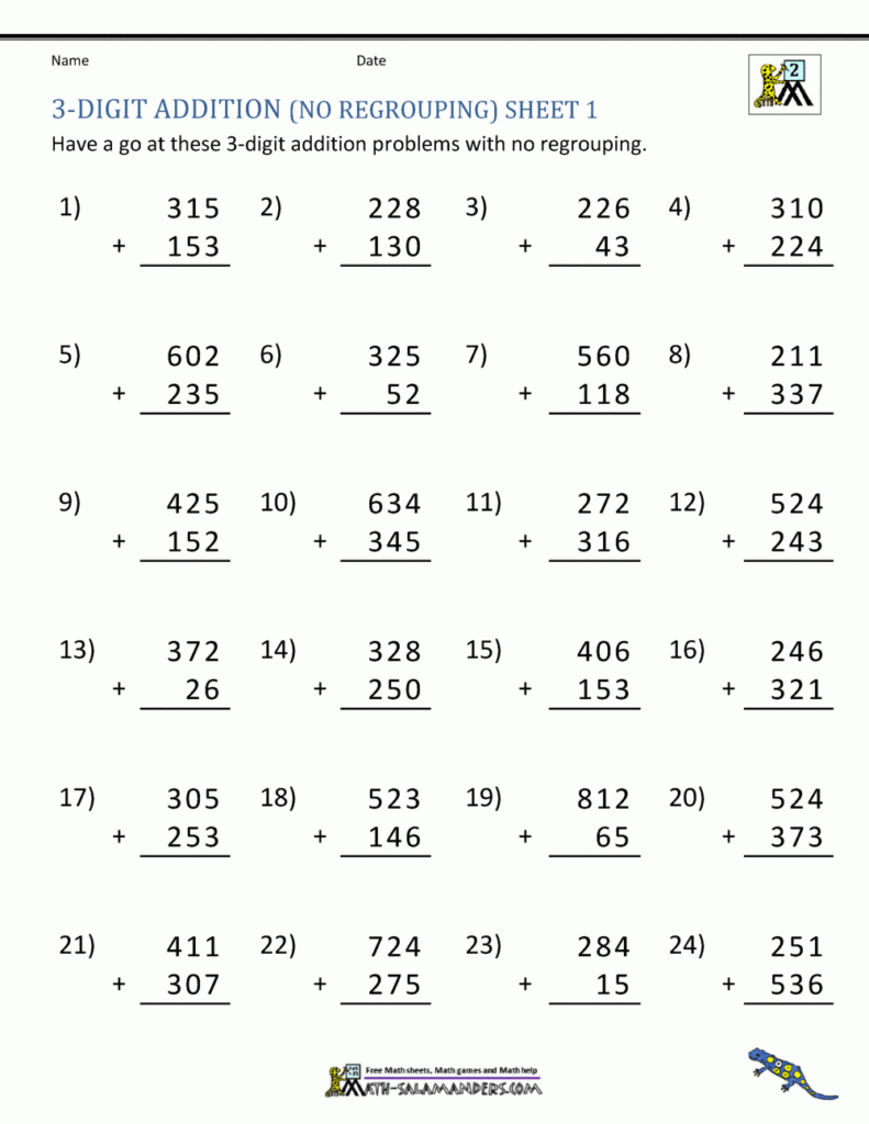 3 Digit Addition Worksheets