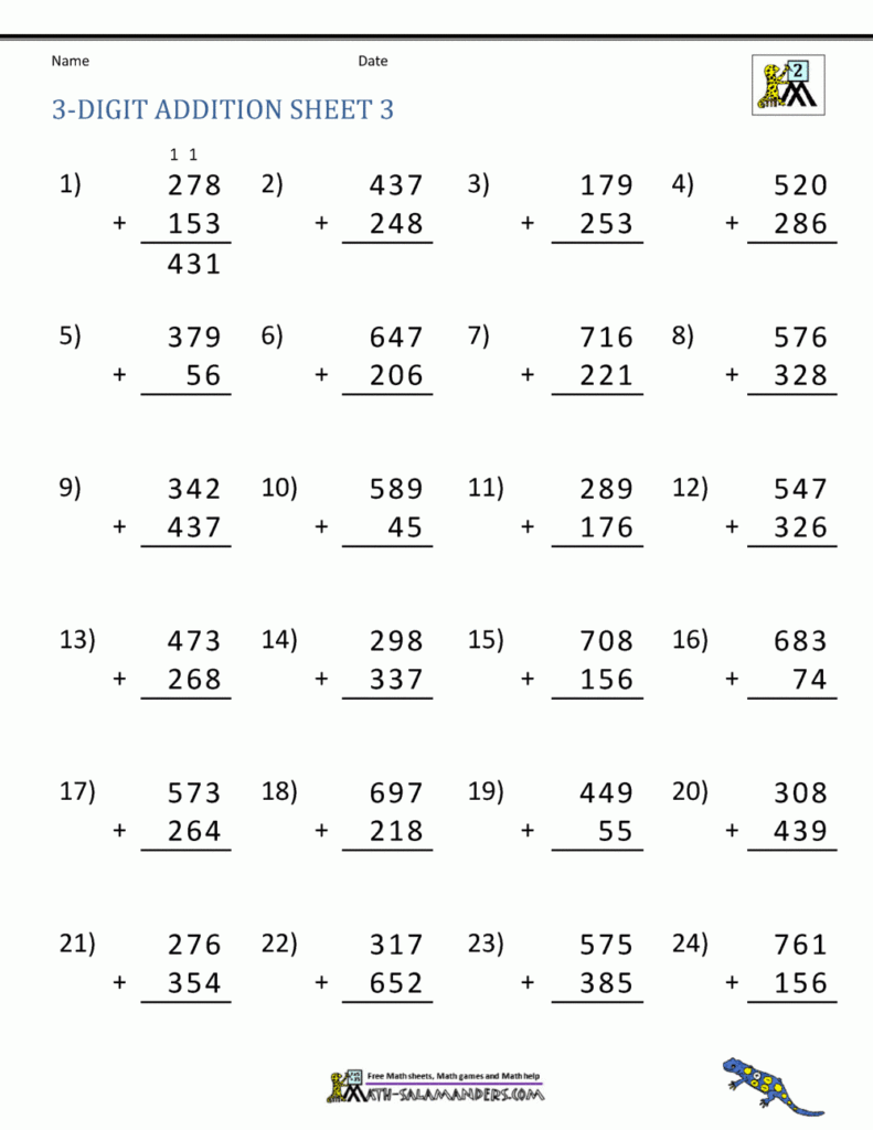 3 Digit Addition Worksheets