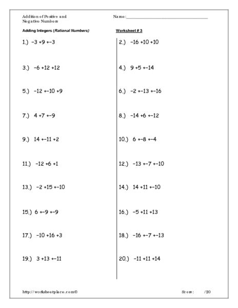 Adding Integers Rational Numbers Worksheet 3 Worksheet Jpg 464 600
