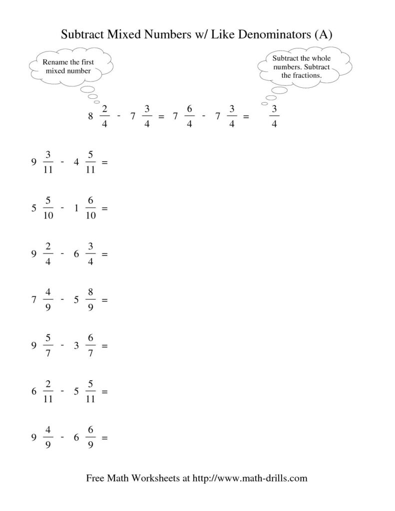 Adding Mixed Fractions With Different Denominators Worksheets 