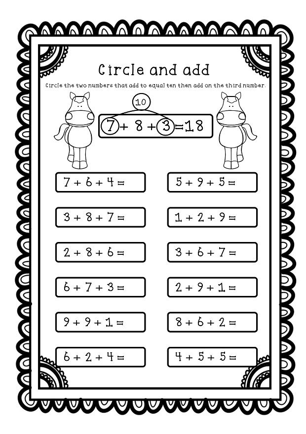 Adding Three Numbers Add 3 Numbers Worksheets Printables Make Ten 