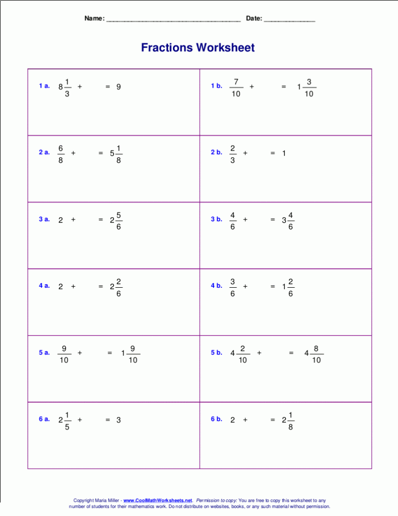 Adding Whole Numbers And Fractions Worksheets Fraction Worksheets