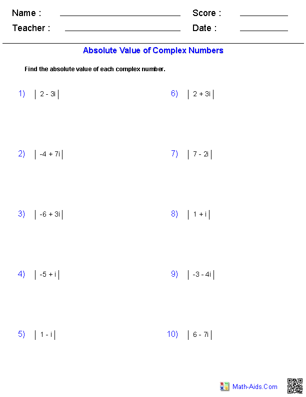 Algebra 2 Worksheets Complex Numbers Worksheets Complex Numbers 