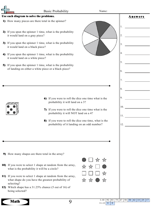 Basic Probability Worksheet With Answer Key Download Printable PDF 