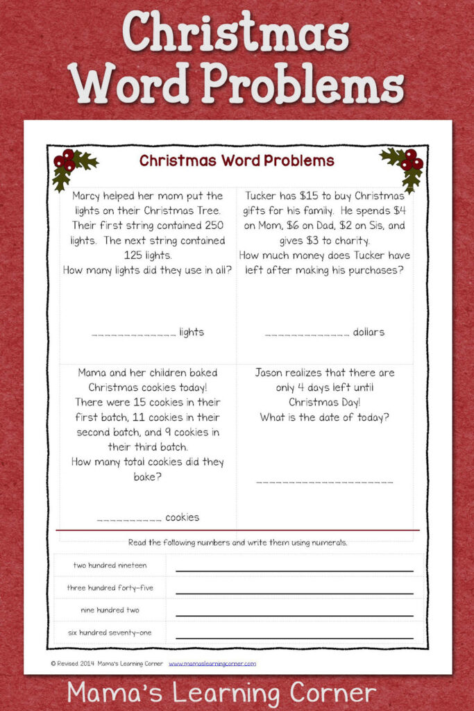 Christmas Word Problems Mamas Learning Corner