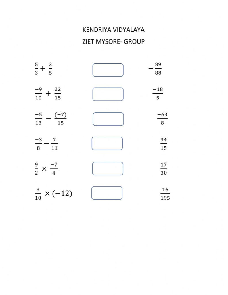 Class 7 rational Number Worksheet