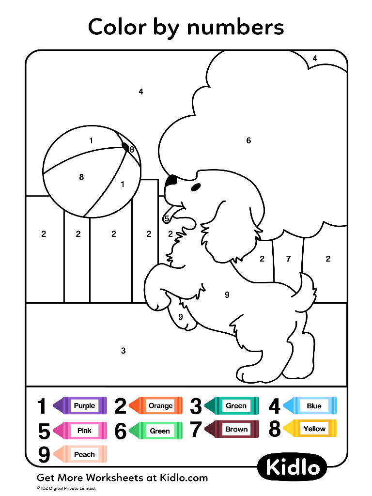Color By Numbers Dogs Worksheet 20 Kidlo