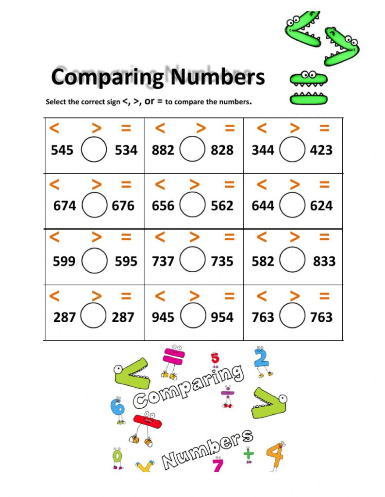 Comparing 3 digit Numbers Worksheet