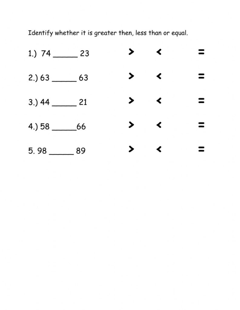 Comparing And Ordering Whole Numbers Worksheet
