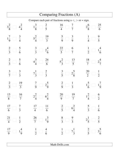 Comparing Mixed Fractions To 9ths A 