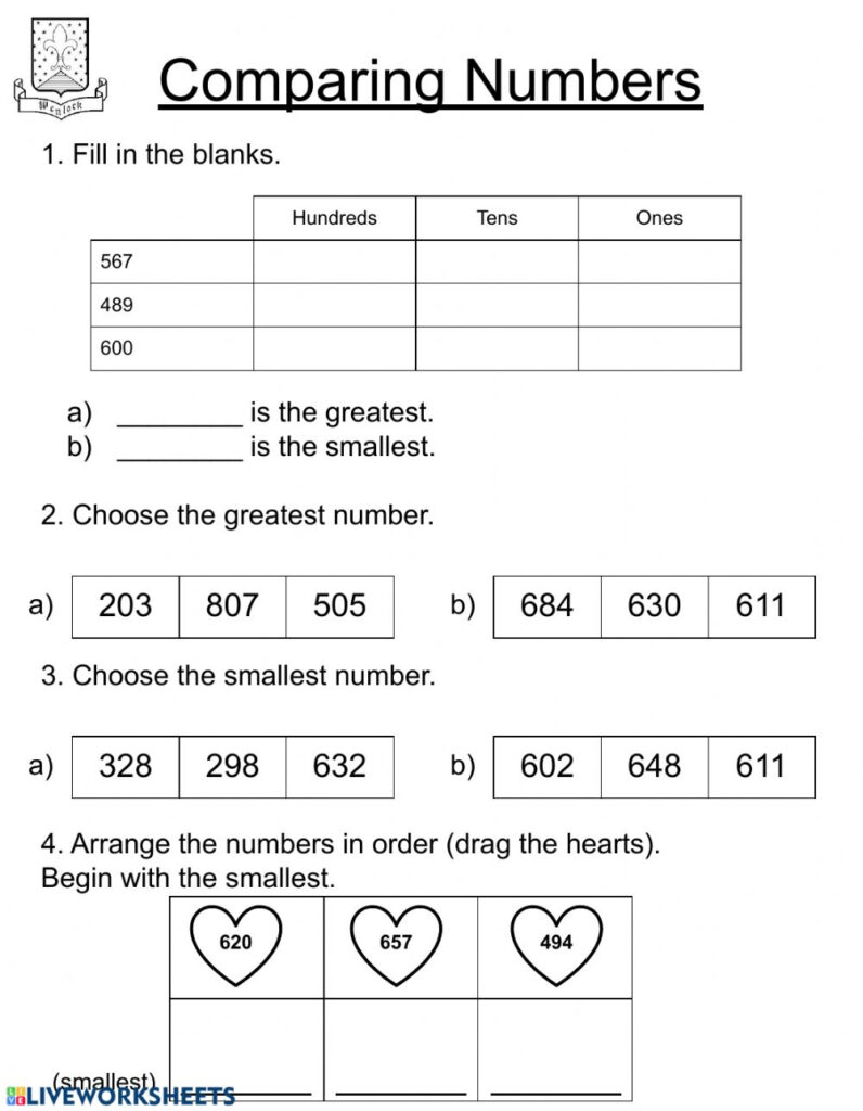 Comparing Numbers Second Grade Worksheet