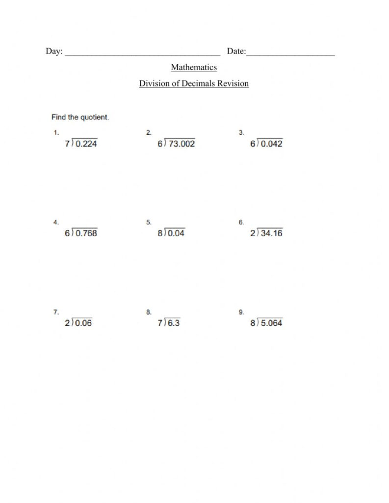 Dividing A Decimal By A Whole Number Worksheet Merit Badge Worksheets