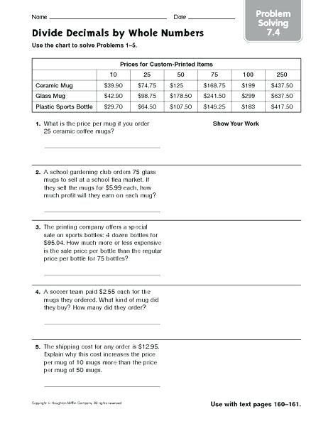 Dividing Decimals By Whole Numbers Worksheets Worksheets Master