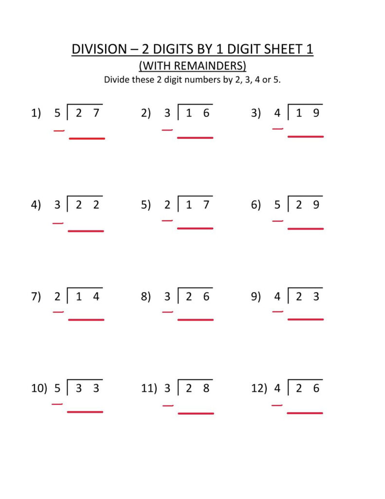 Division 2 Digit By 1 Worksheet