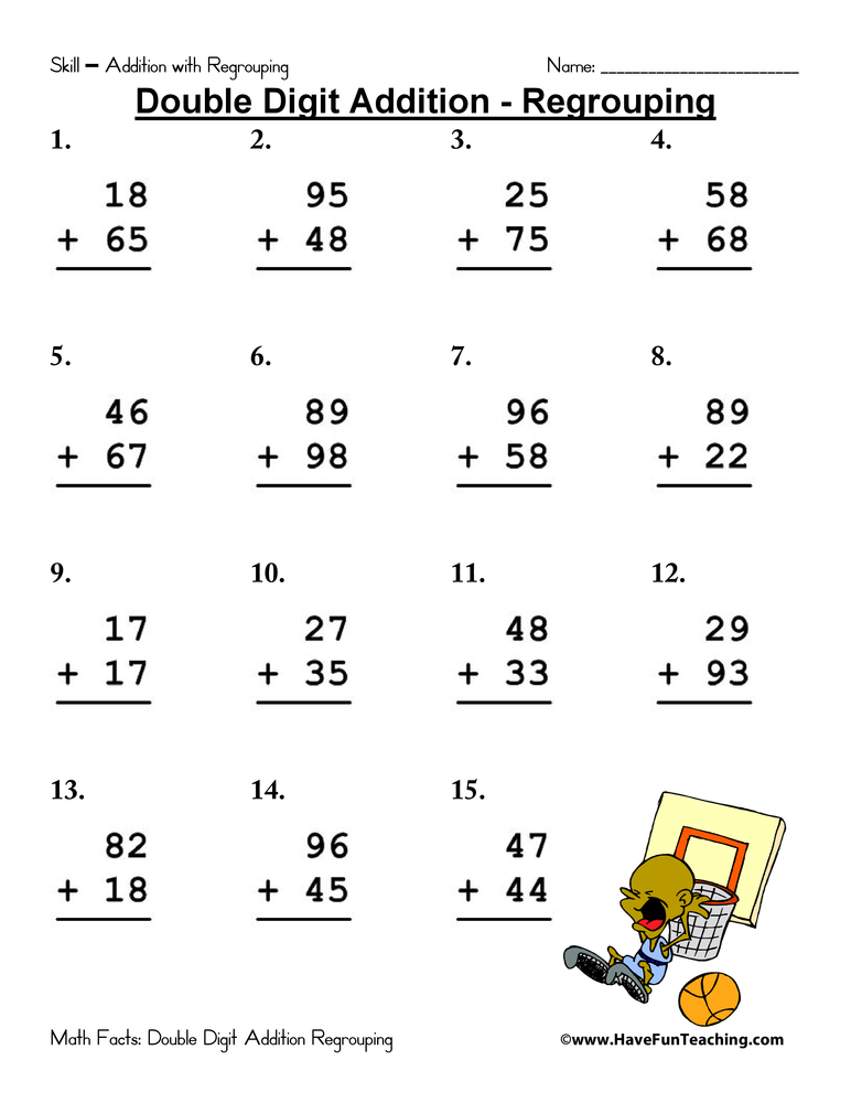 Double Digit Addition With Regrouping Worksheet Pack Have Fun Teaching