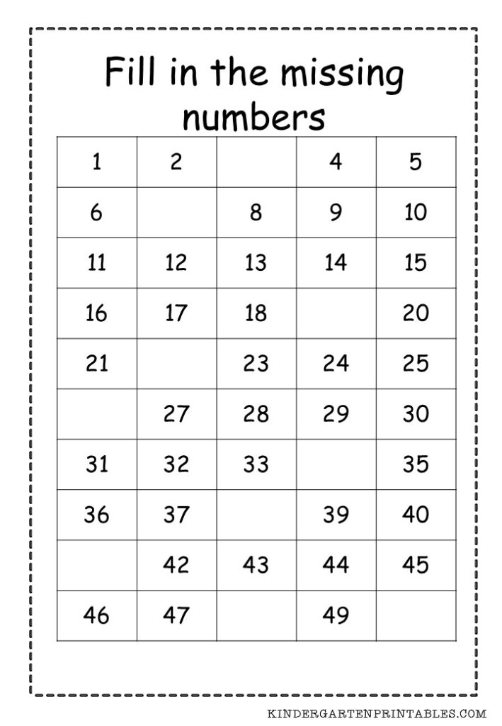Fill In The Missing Numbers 1 50 Free Printable Worksheet
