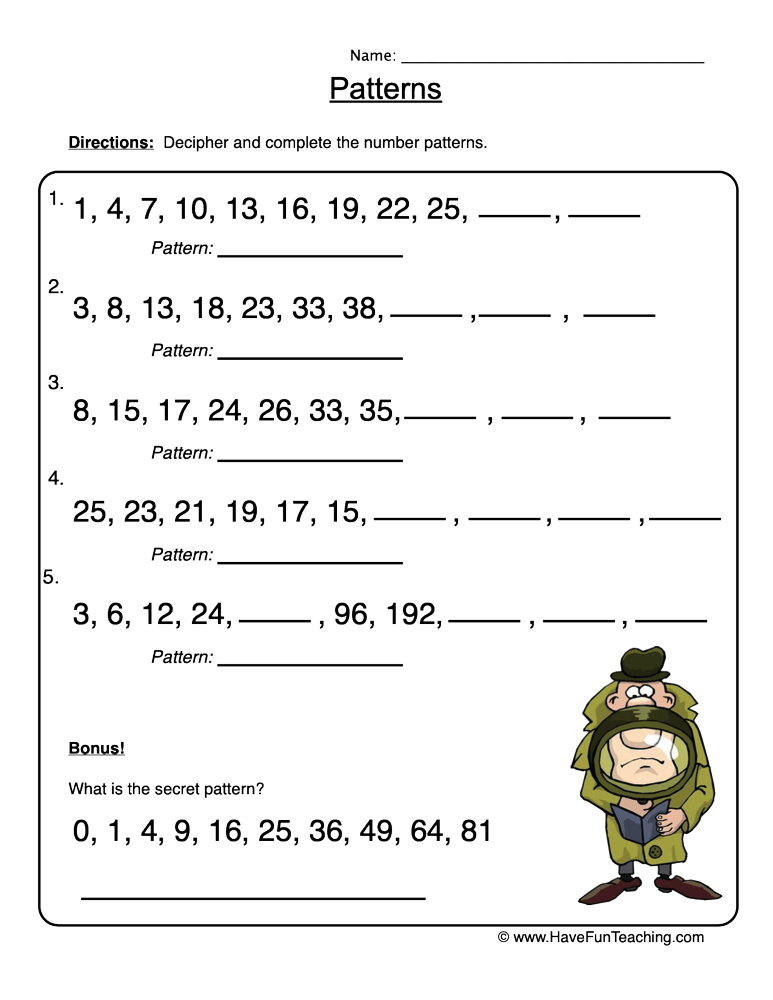 Find The Number Pattern Worksheet Have Fun Teaching