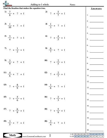 Fraction Worksheets Adding To 1 Whole Worksheet Fractions 