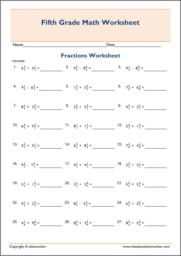 Fractions Mixed Operations Worksheet