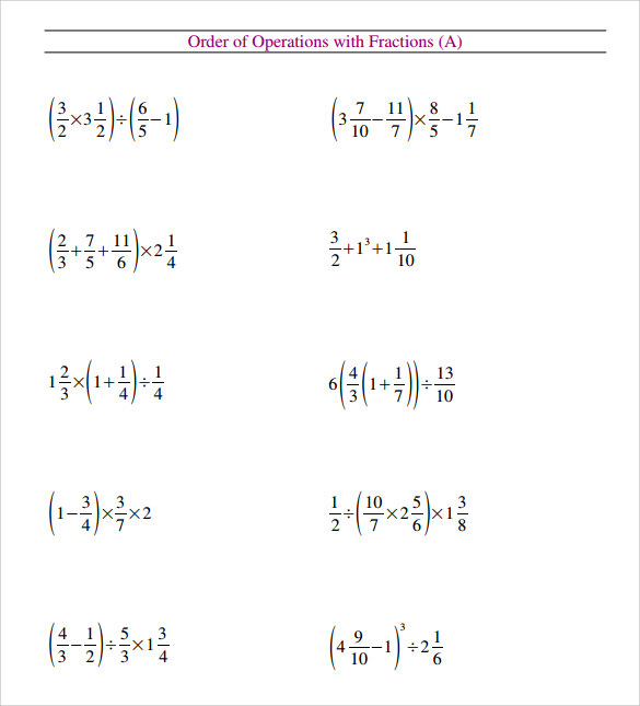 FREE 11 Sample Order Of Operations Worksheet Templates In PDF
