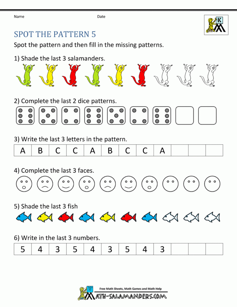 Free Kindergarten Worksheets Spot The Patterns