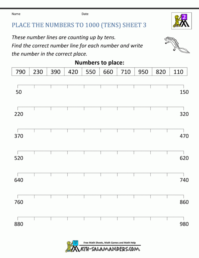 Free Number Line Worksheets Counting By Tens