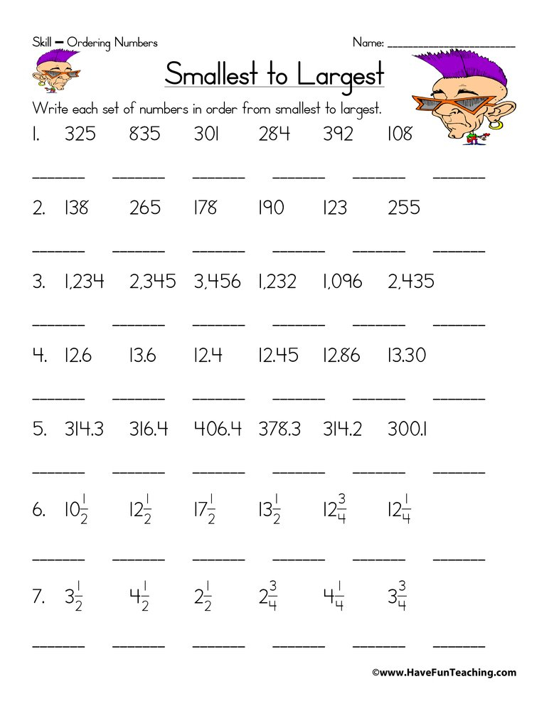 Free Ordering Numbers Worksheets Have Fun Teaching