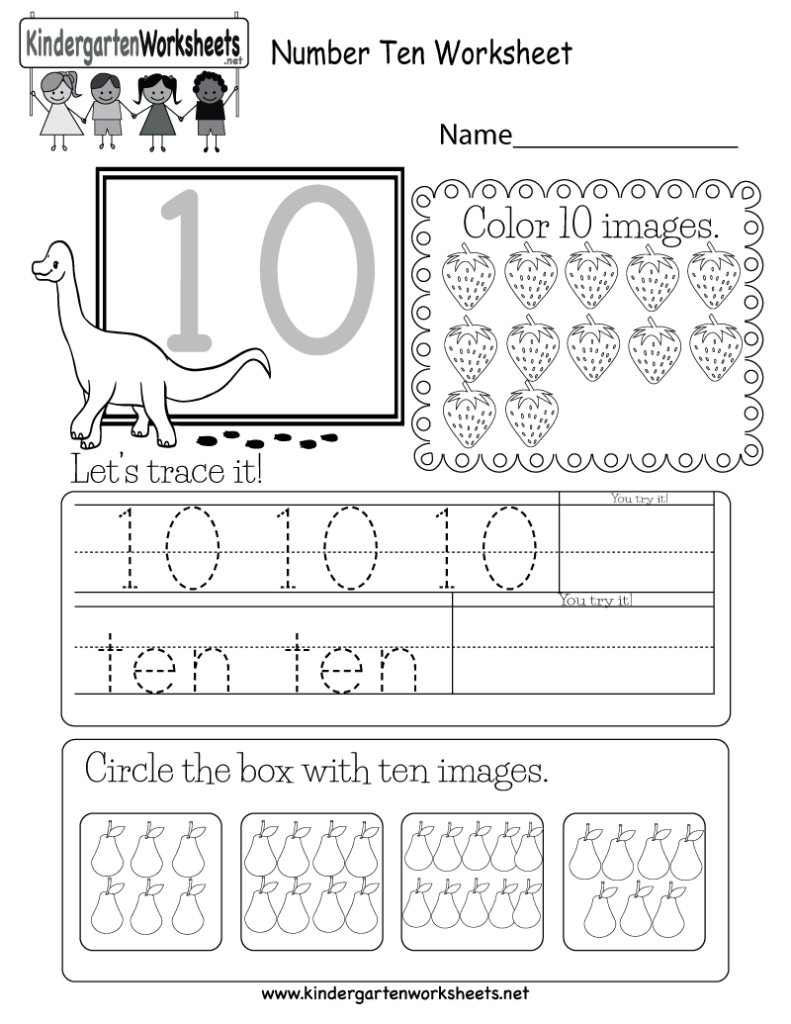 Free Printable Number Ten Worksheet For Kindergarten