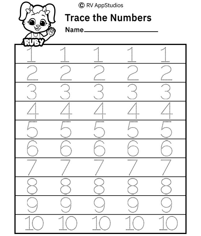 Free Printable Worksheets For Kids Dotted Numbers To Trace 1 10 