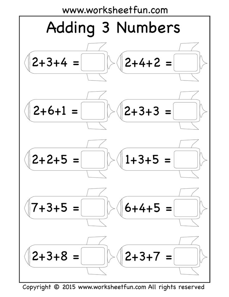 Free Three Addend Worksheets Adding 3 Numbers Rockets Math Addition 