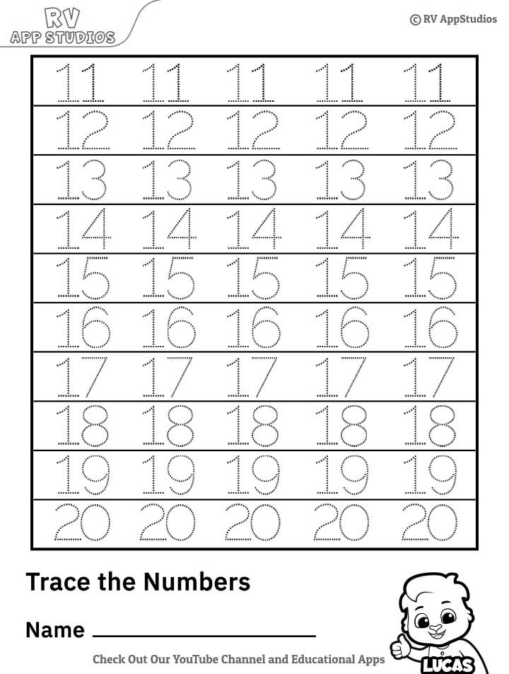 Free Trace The Numbers 11 20 Worksheets For Kids