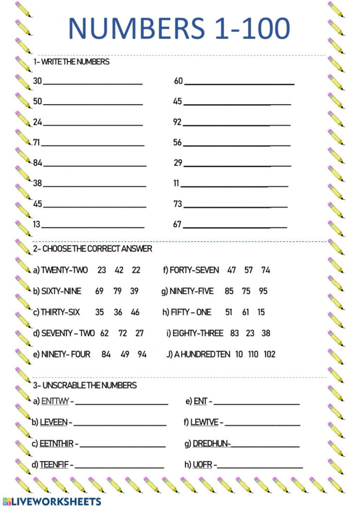 French Numbers To 100 Worksheet Worksheets Free Download
