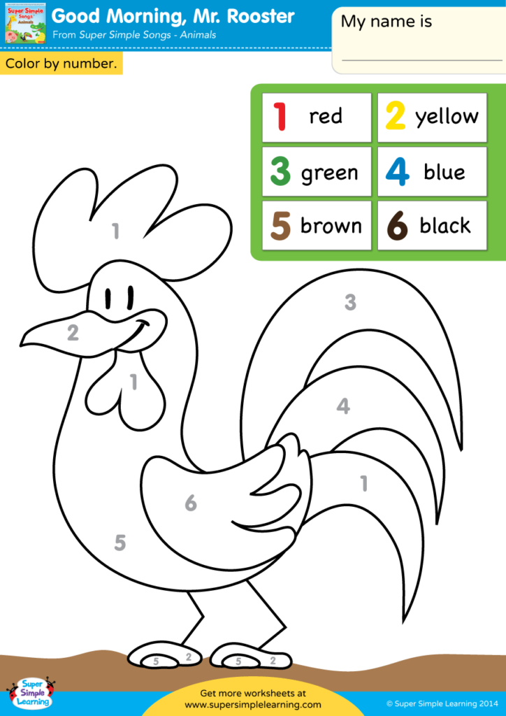 Good Morning Mr Rooster Worksheet Color By Number Super Simple