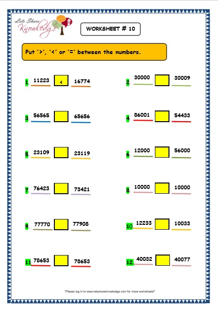 Grade 3 Maths Worksheets 5 Digit Numbers 2 12 Comparing 5 Digit