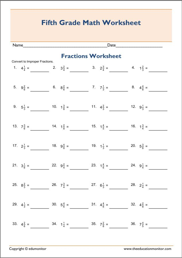 Grade 5 Converting Mixed Numbers To Improper Fractions