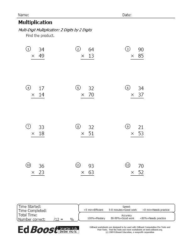 Hard Multiplication 2 Digit Problems Multi Digit Multiplication by 2 