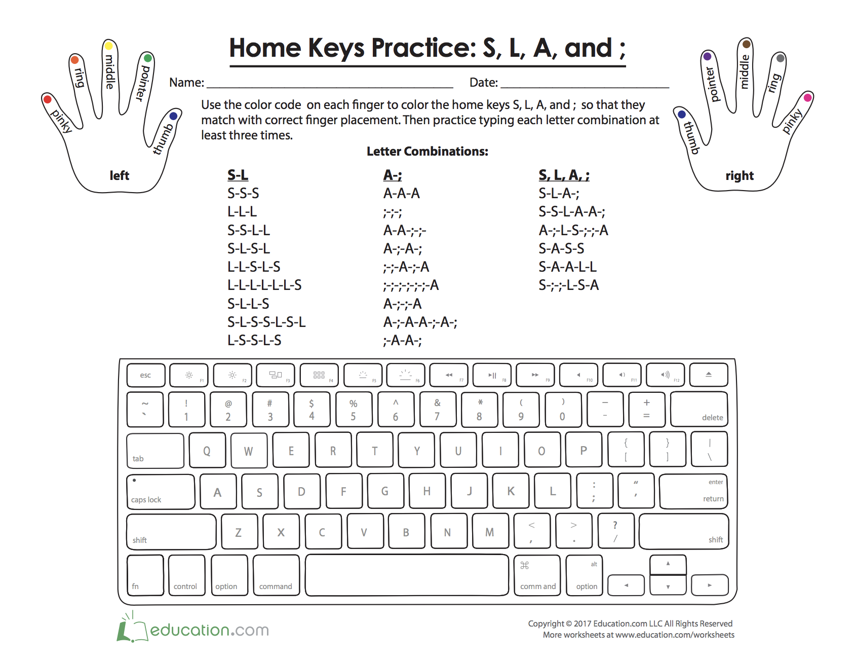 Home Keys Practice S L A And Worksheet Education Home 