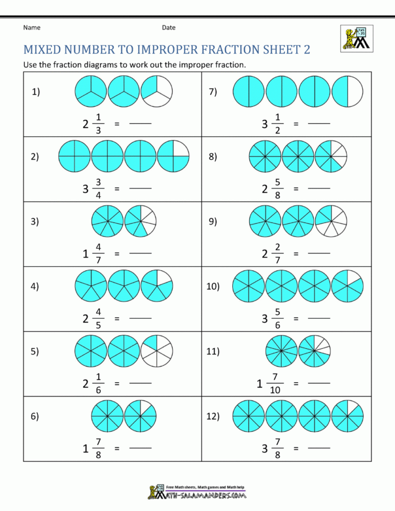 Improper Fraction Worksheets