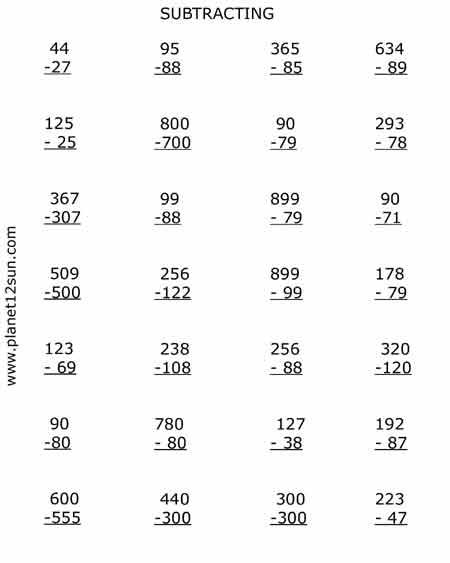 Large Number Worksheets Subtraction