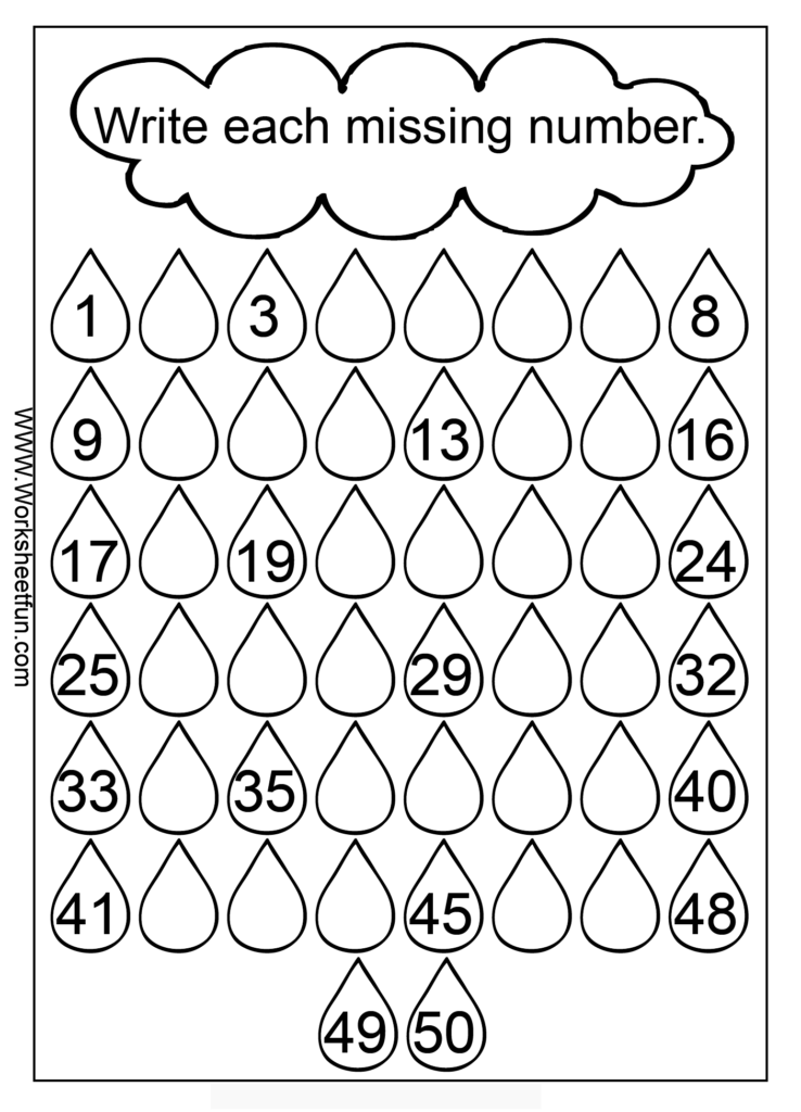 Missing Numbers 1 50 Three Worksheets Number Worksheets 