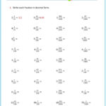 Mixed Fractions To Decimal Free Math Worksheets Fraction To Decimal