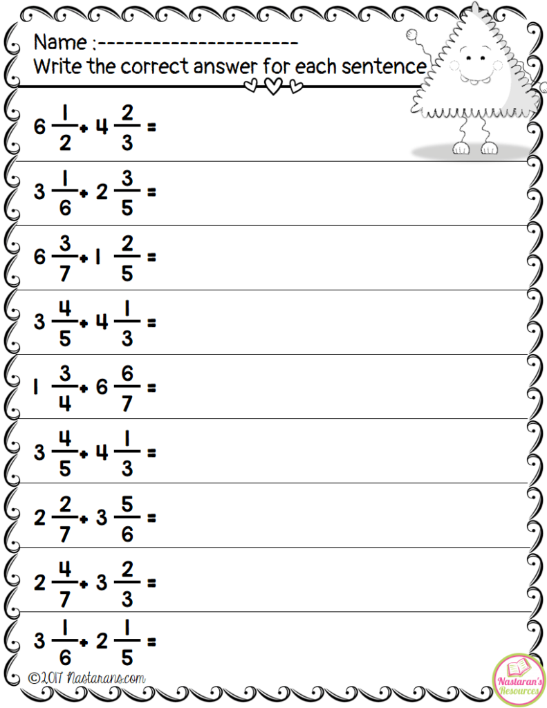 Mixed Numbers And Improper Fractions Worksheets Free Fractions 