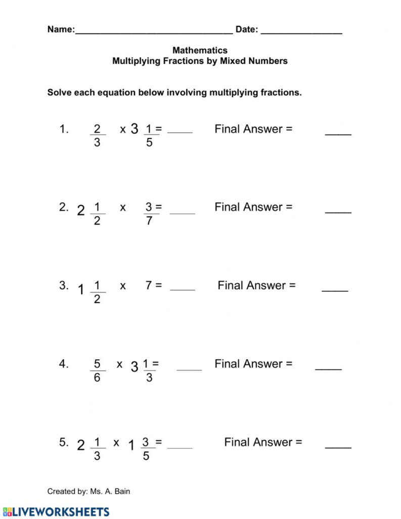 Multiplying Fractions By A Mixed Number Worksheet