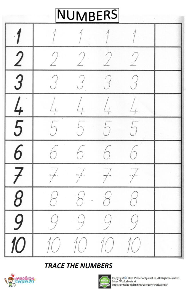 Number Trace Worksheet For Preschool Preschoolplanet