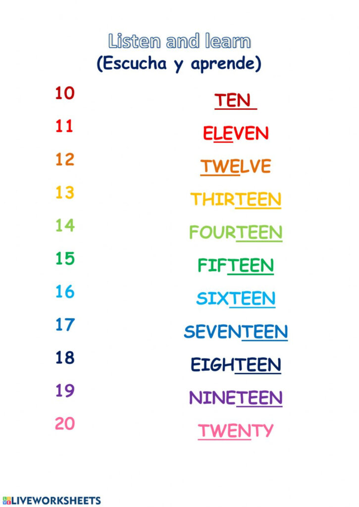 Numbers 10 To 20 Worksheet