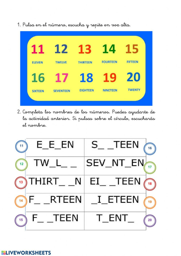 Numbers 11 20 Online Activity