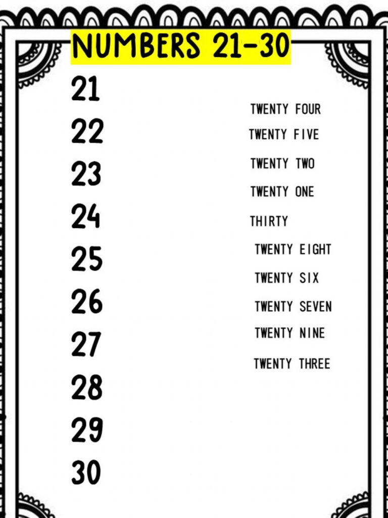 Numbers 21 30 Interactive Worksheet