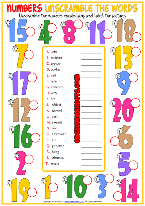 Numbers ESL Unscramble The Words Worksheet For Kids Taller De Ingles 