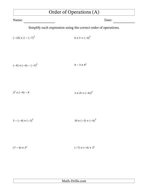 Order Of Operations With Negative And Positive Integers Three Steps A 